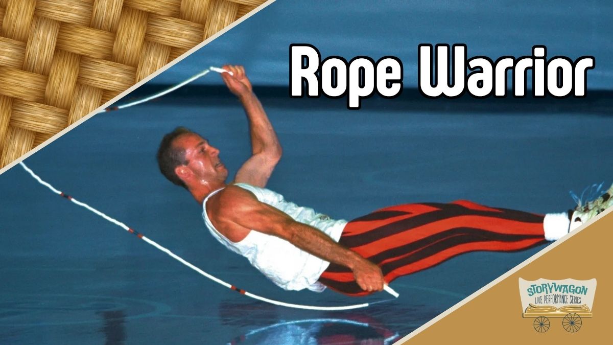 A man lying on his back jumps rope with his rump.