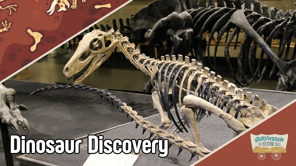 A dinosaur skeleton exhibit inside the Dinosaur Discovery museum in Kenosha, WI.