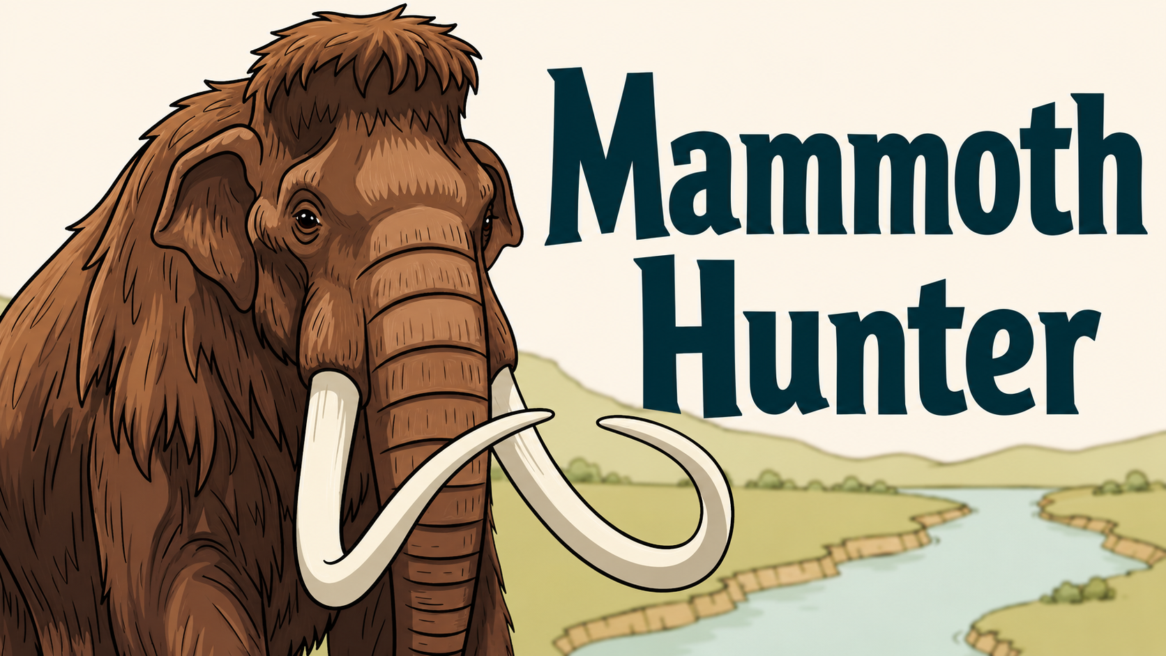 Illustration of a mammoth, promoting the Mammoth Hunter event at the library.